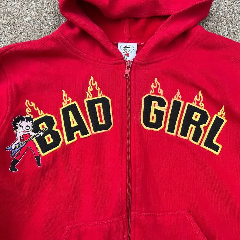 Y2K Betty Boop Bad Girl Red Zip Up Hoodie | Size‎ Large